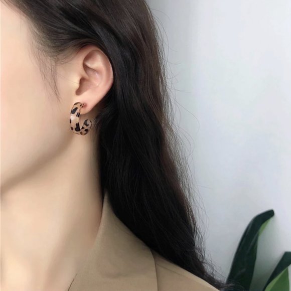 Korean Style Brown Leopard Earrings - Picture 3 of 10